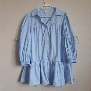 Anonyme Designers Blue Mini Button Up Shirt Dress Size XL